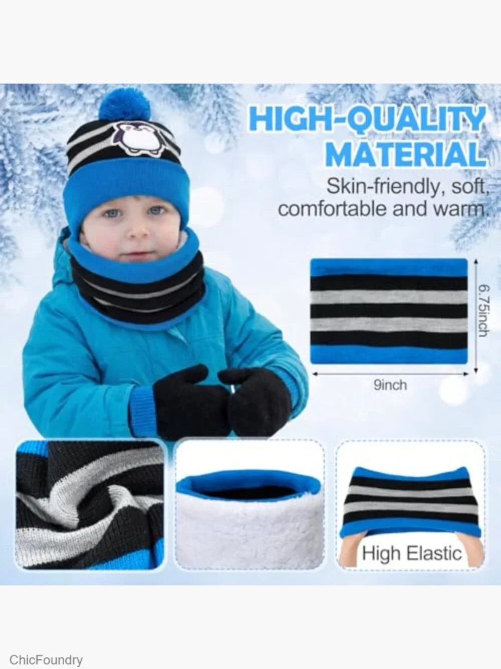 Dinosaur Kids Winter Hat Scarf Gloves Set 3 Pieces Toddler